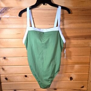 NWT Shade & Shore Swimsuit One Piece Green White Womens Large Beach Vacation
